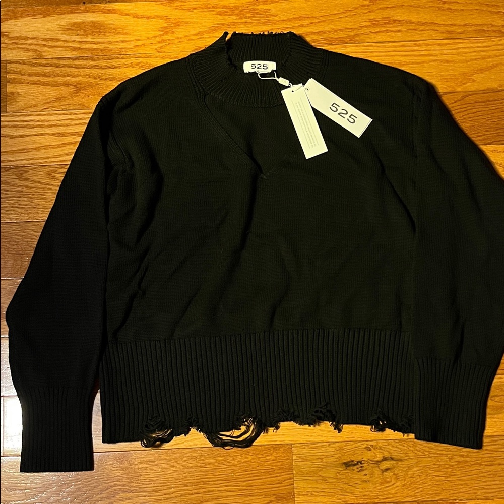 525 America Women's Distressed Black Sweater